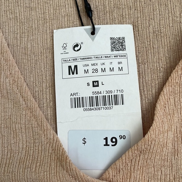 Zara beige cropped tee with low v neck - Picture 2 of 4